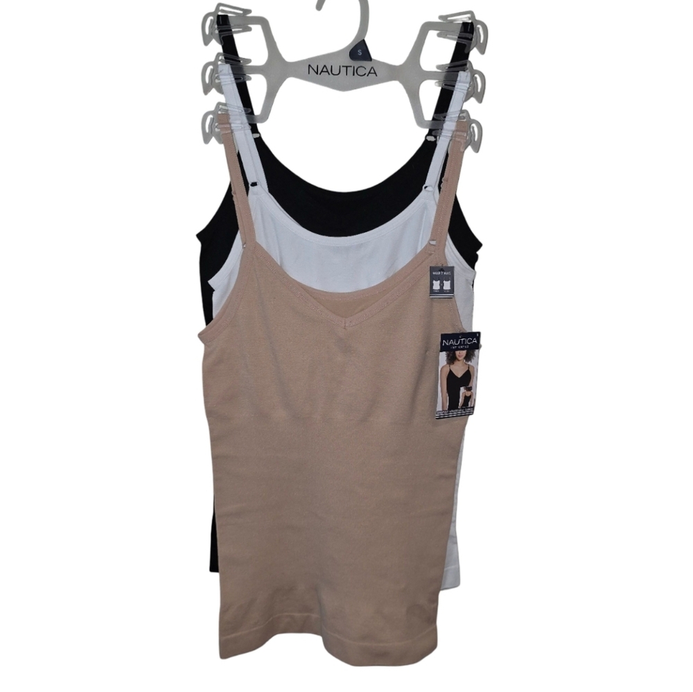 Nautica Shaping Reversible 3pk Camis Shapwear Long Camisoles Tan Black White New